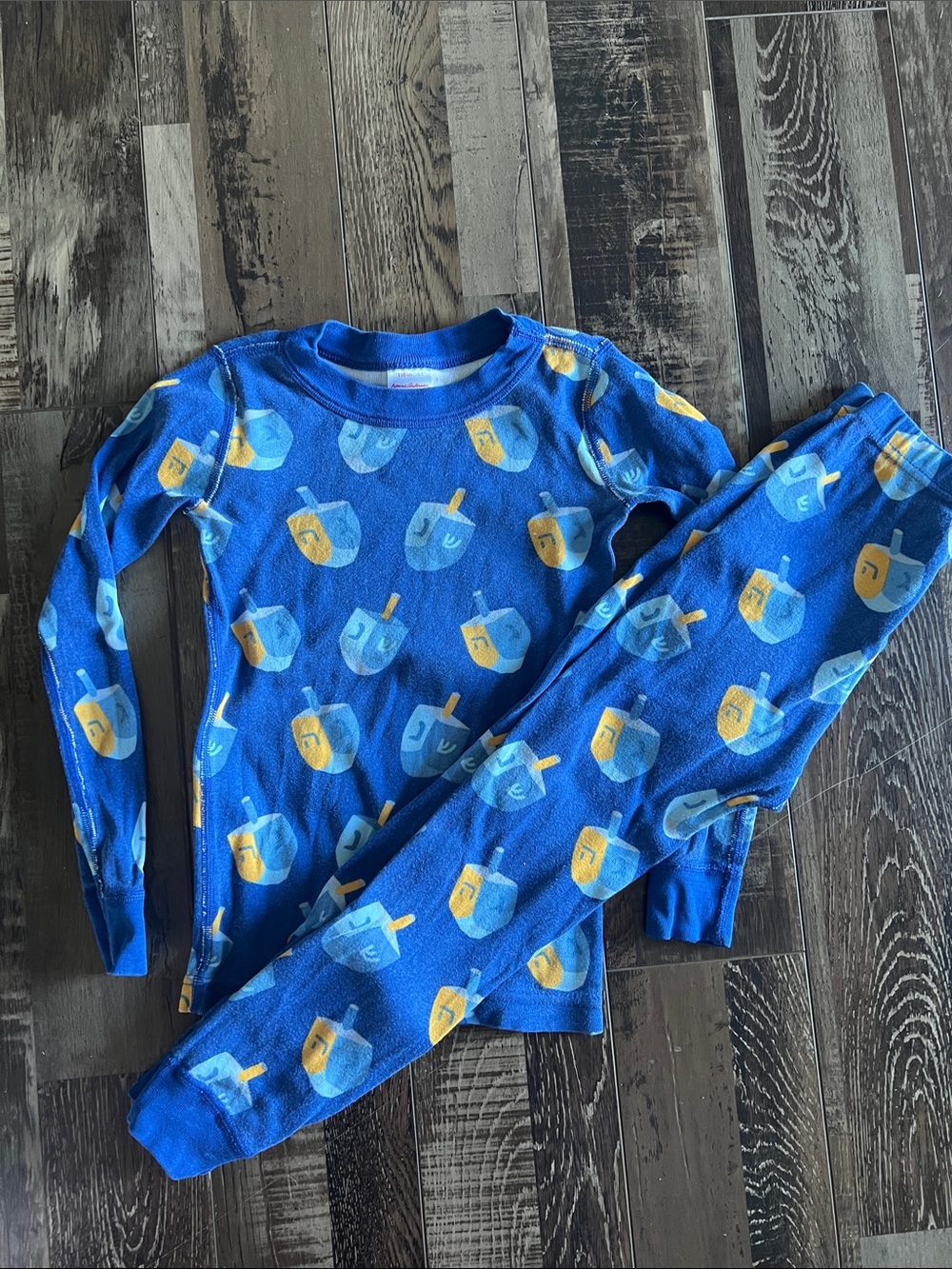 Hanna Andersson Royal Blue Dreidel Pajama Set with Yellow Accents
